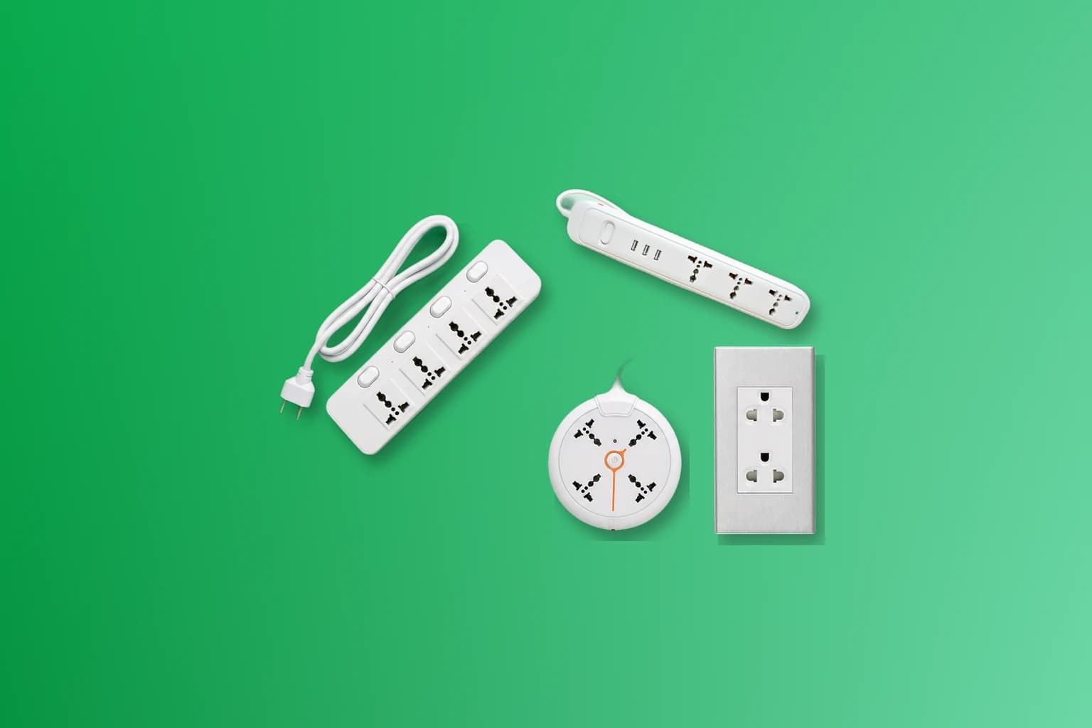Omni extension cords, power strips, and wall outlet